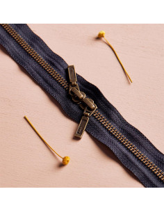 Dubbele ritssluiting Messing en Night 40 cm - Atelier Brunette