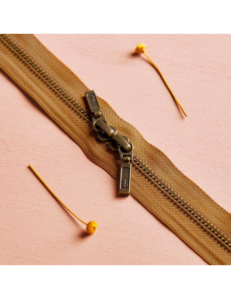 Dubbele ritssluiting Messing en Oker 40 cm - Atelier Brunette