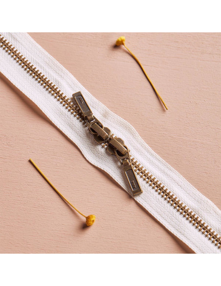 Dubbele ritssluiting Messing en Off White 40 cm - Atelier Brunette