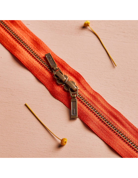Dubbele ritssluiting Messing en Mandarijn 40 cm - Atelier Brunette