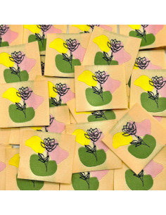 Set van 5 geweven labels om op te naaien Bloem in lijntekening