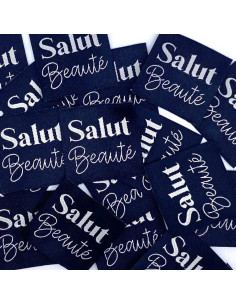 Set van 5 geweven labels om op te naaien Hallo Schoonheid - Marine