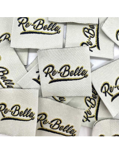 Set van 5 geweven labels om op te naaien Re-Belle lurex
