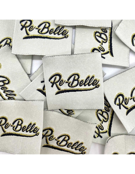 Set van 5 geweven labels om op te naaien Re-Belle lurex
