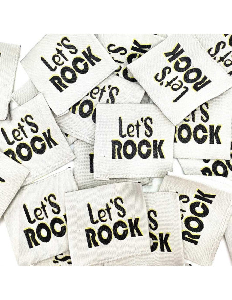 Set van 5 geweven labels om op te naaien Let´s Rock