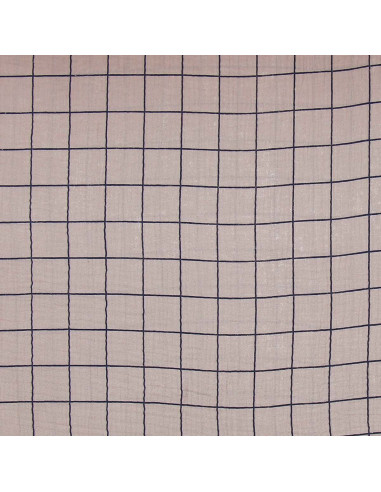 Dubbel gaze stof met ruiten - Kiezel en indigo