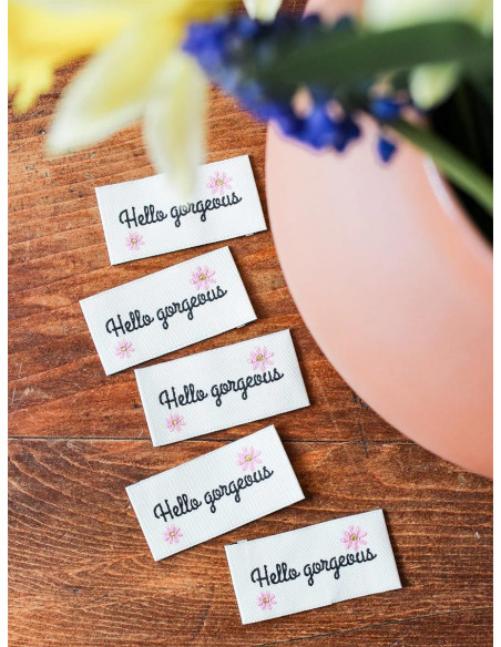 Set van 5 labels om op te naaien - Hello gorgeous