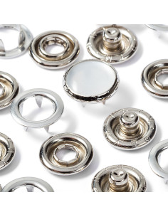 Doos met 6 parelmoeren jersey drukknoopjes met gereedschap 12 mm 2