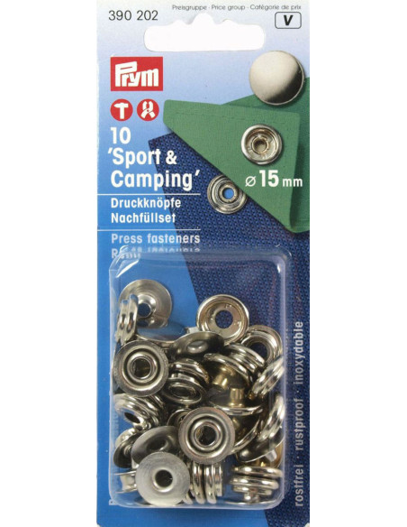 Navulverpakking van 10 sport camping drukknoopjes Nikkel