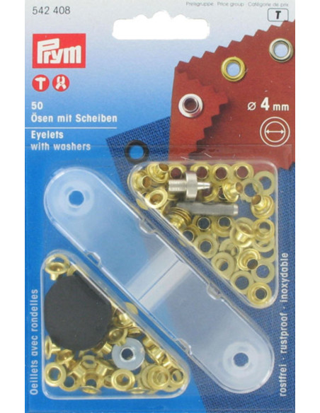 Doos met 50 nestelringen van 4 mm met bevestigingsgereedschap - Goud