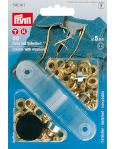 Doos 40 oogjes 5 mm met bevestigingsgereedschap - Goud