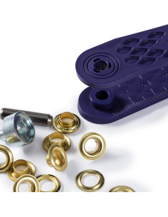 Doos 40 oogjes 5 mm met bevestigingsgereedschap - Goud 2