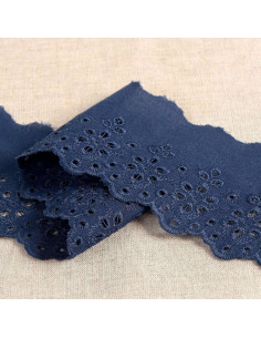 Broderie Anglaise bloemen geschulpt Lily - Marineblauw