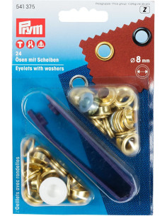 Doos met 24 oogjes van 8 mm met bevestigingsgereedschap - Goud