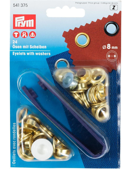 Doos met 24 oogjes van 8 mm met bevestigingsgereedschap - Goud