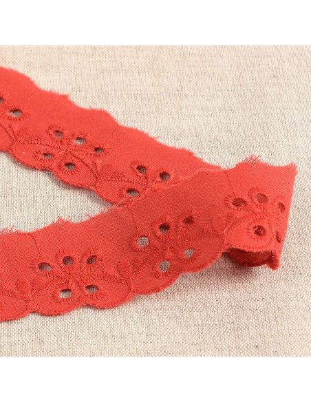 Broderie Anglaise bloemen festonrand Inaya - Rood