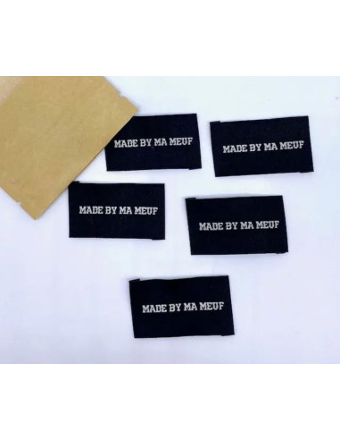 Set van 5 geweven labels om op te naaien Made By Ma Meuf