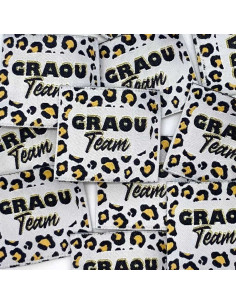 Set van 5 geweven labels om op te naaien Graou Team lurex