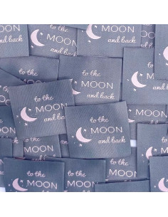 Set van 5 geweven labels om op te naaien To the moon and back