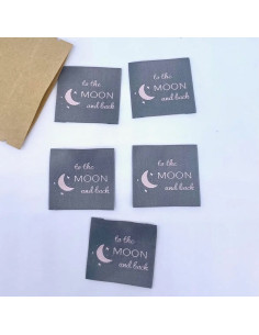 Set van 5 geweven labels om op te naaien To the moon and back 2