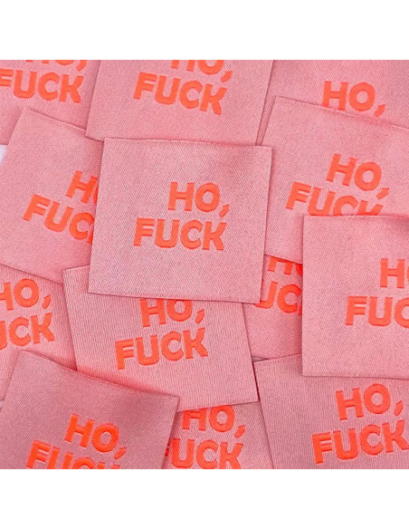 Set van 5 geweven labels om op te naaien Ho, Fuck