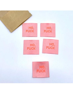 Set van 5 geweven labels om op te naaien Ho, Fuck 2
