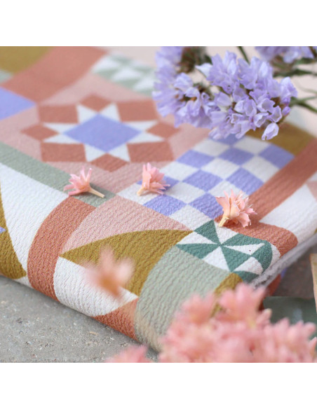 Marokkaanse crêpestof van viscose Patchwork Mauve - La Maison Naïve