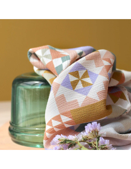 Marokkaanse crêpestof van viscose Patchwork Mauve - La Maison Naïve