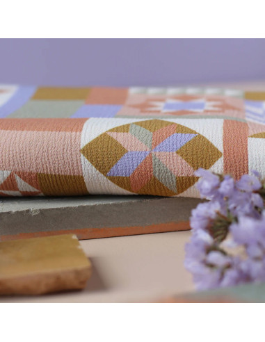 Marokkaanse crêpestof van viscose Patchwork Mauve - La Maison Naïve