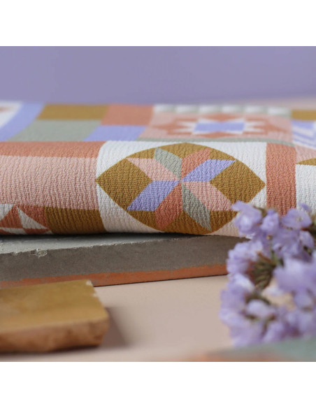Marokkaanse crêpestof van viscose Patchwork Mauve - La Maison Naïve