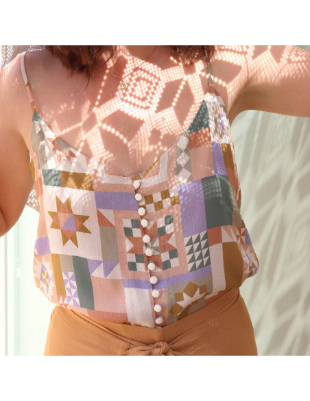 Marokkaanse crêpestof van viscose Patchwork Mauve - La Maison Naïve