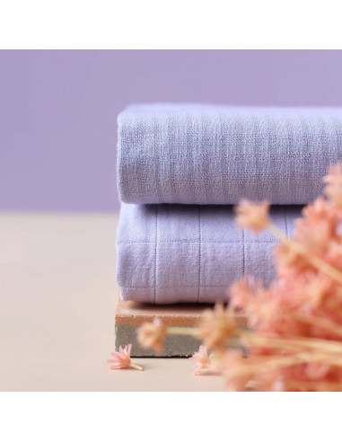 Geweven katoenen stof met kleine ruitjes Mauve - La Maison Naïve