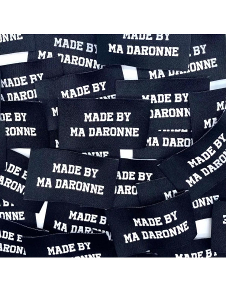 Set van 5 geweven labels om op te naaien Made By Ma Daronne - Zwart en wit
