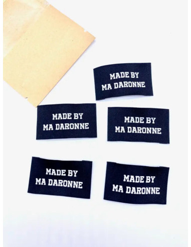 Set van 5 geweven labels om op te naaien Made By Ma Daronne - Zwart en wit