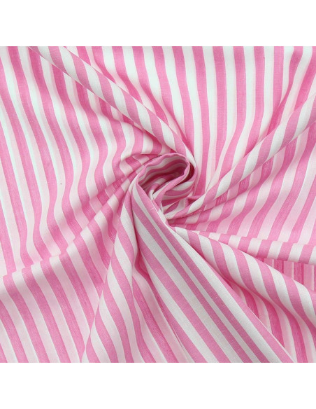 Katoenen popeline stof - Brede strepen - Roze