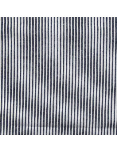 Popeline katoenstof - Fijne strepen - Marineblauw