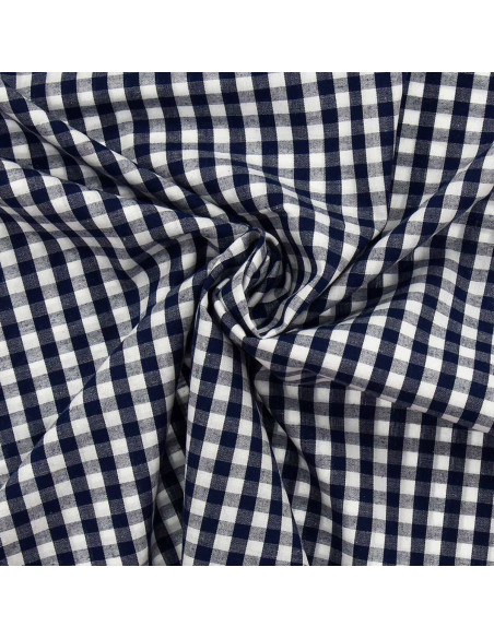Katoenen popeline stof - Grote Vichy ruiten - Marineblauw