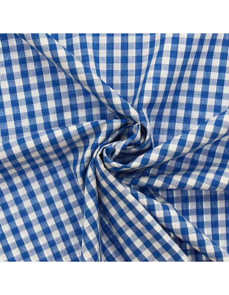 Katoenen popeline stof - Grote Vichy ruiten - Blauw