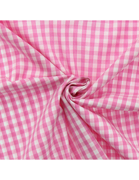 Katoenen popeline stof - Grote Vichy ruiten - Roze