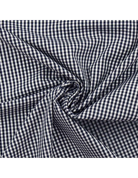 Katoenen popeline stof - Vichy kleine ruitjes - Marineblauw