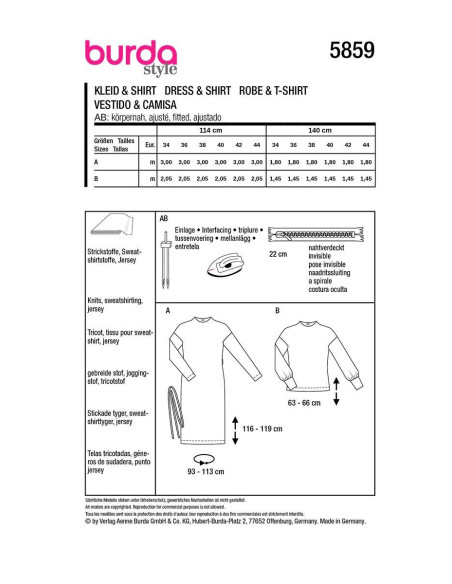 Jurk- en T-shirtpatroon - Burda 5859