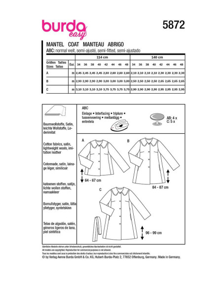 Mantelpatroon - Burda 5872
