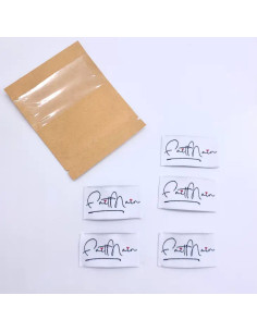 Set van 5 geweven labels om te naaien Handgemaakt - Marineblauw en wit 2