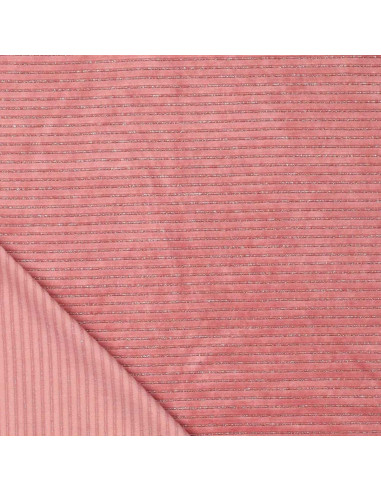 Gestreepte lurex fluweelstof - Oudroze