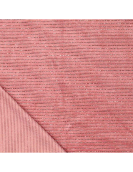 Gestreepte lurex fluweelstof - Oudroze