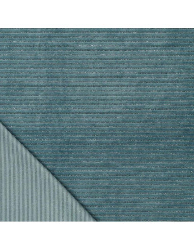Gestreepte lurex fluweelstof - Blauwgrijs