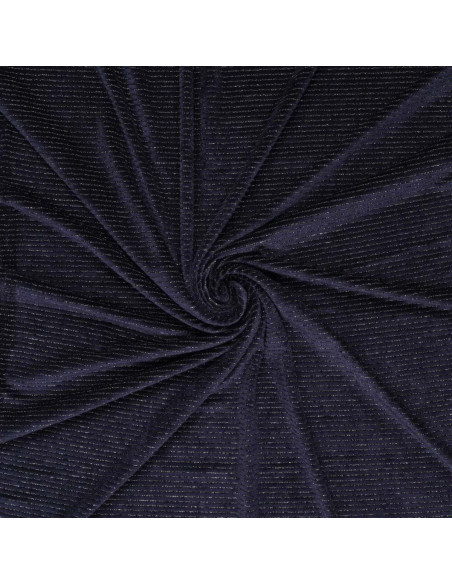 Gestreepte lurex fluweelstof - Marineblauw