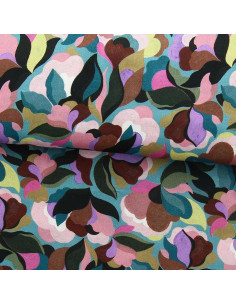 Fantasie viscose stof - Abiva blauwe en roze steen