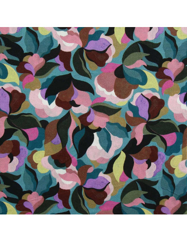 Fantasie viscose stof - Abiva blauwe en roze steen