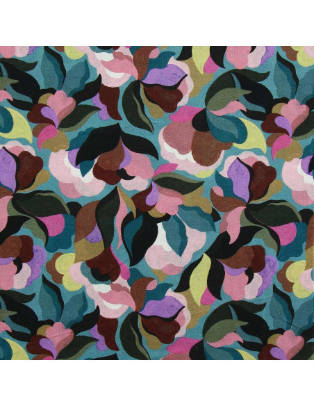 Fantasie viscose stof - Abiva blauwe en roze steen